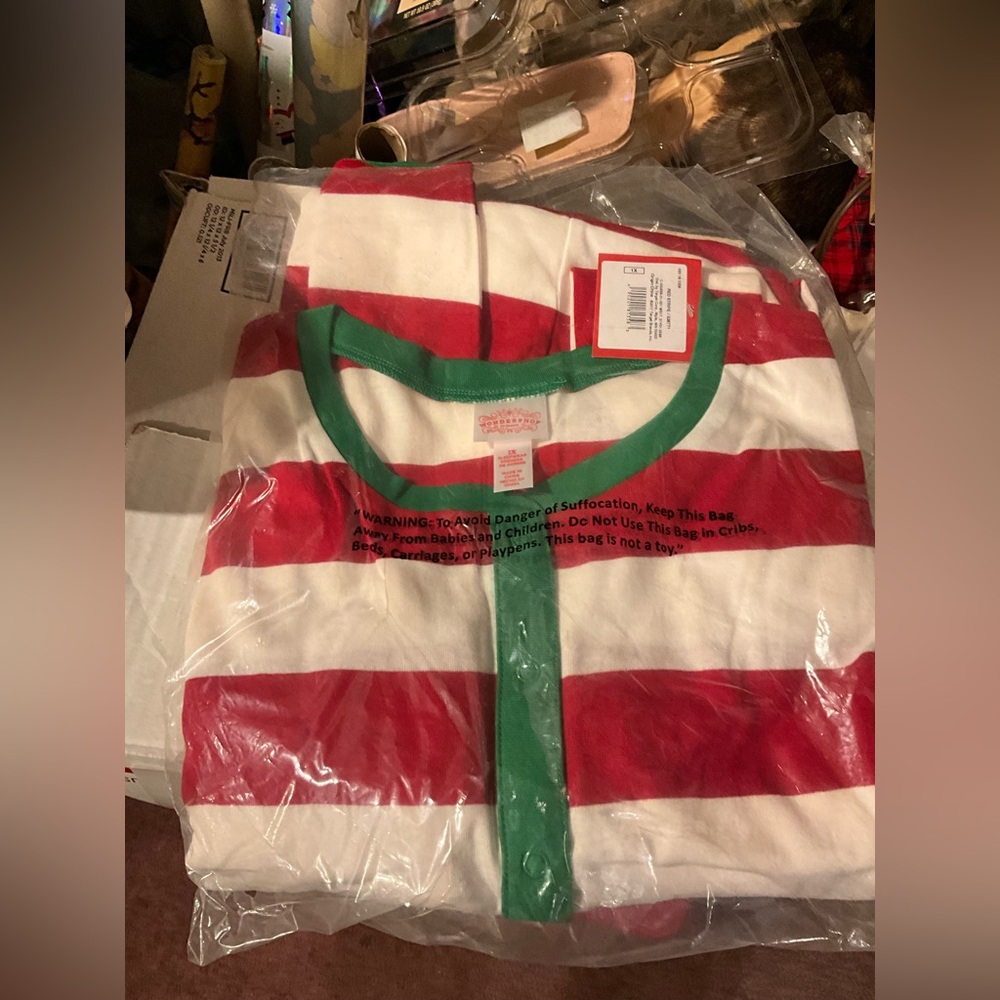 WONDERSHOP ONESIES Red White Green Holiday Stripe Union Suit PJ NEW PLUS SZ 1x3x - Picture 7 of 16